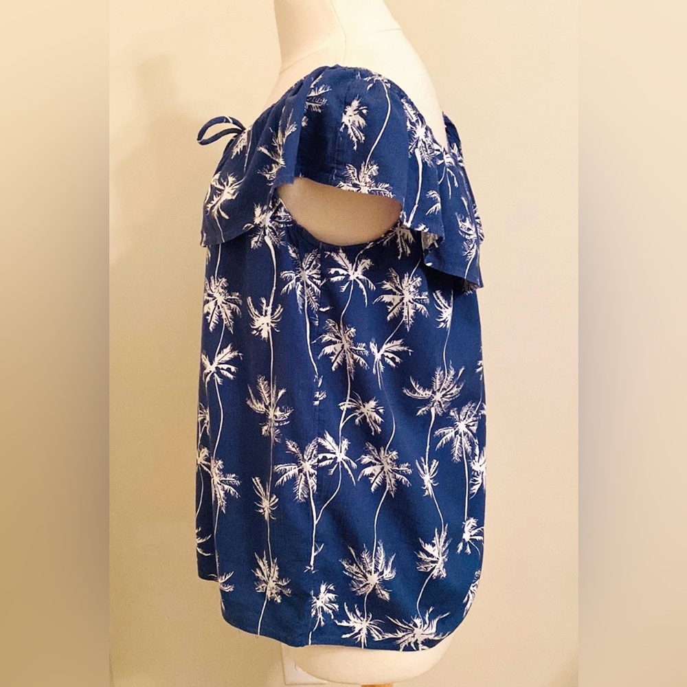 Style & Co Blue White Palm Tree Print SZ L Boho Casual Chic Beachy Summer Top - Picture 7 of 13